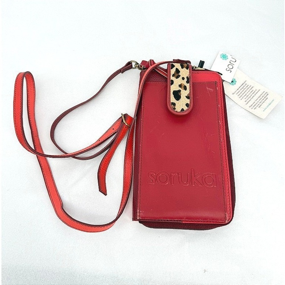 Soruka Leather Crossbody Phone Bag Leopard NWT Red Two Tone Boho
